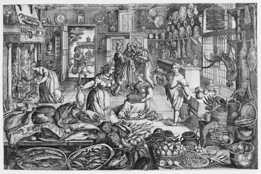 Scène de cuisine au début du XVIIe siècle